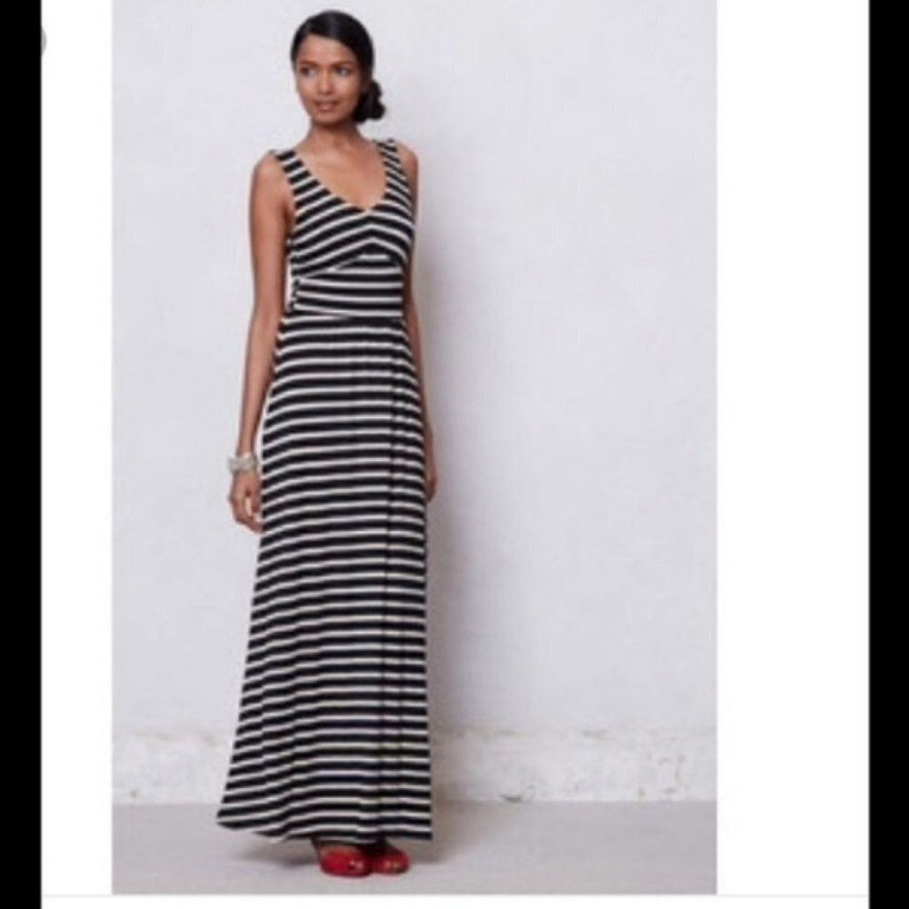 Anthropologie Puella Black Scribble Striped Tank Style Maxi Dress Sz S